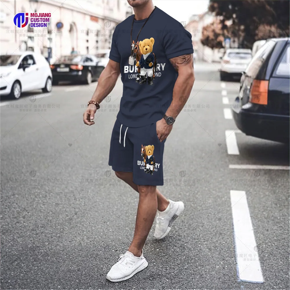 New Men's T-Shirt Set 2023 Luxury Brand High Quality Shorts Sportswear 2 Piece Set Fashion Print Summer Men's Streetwear