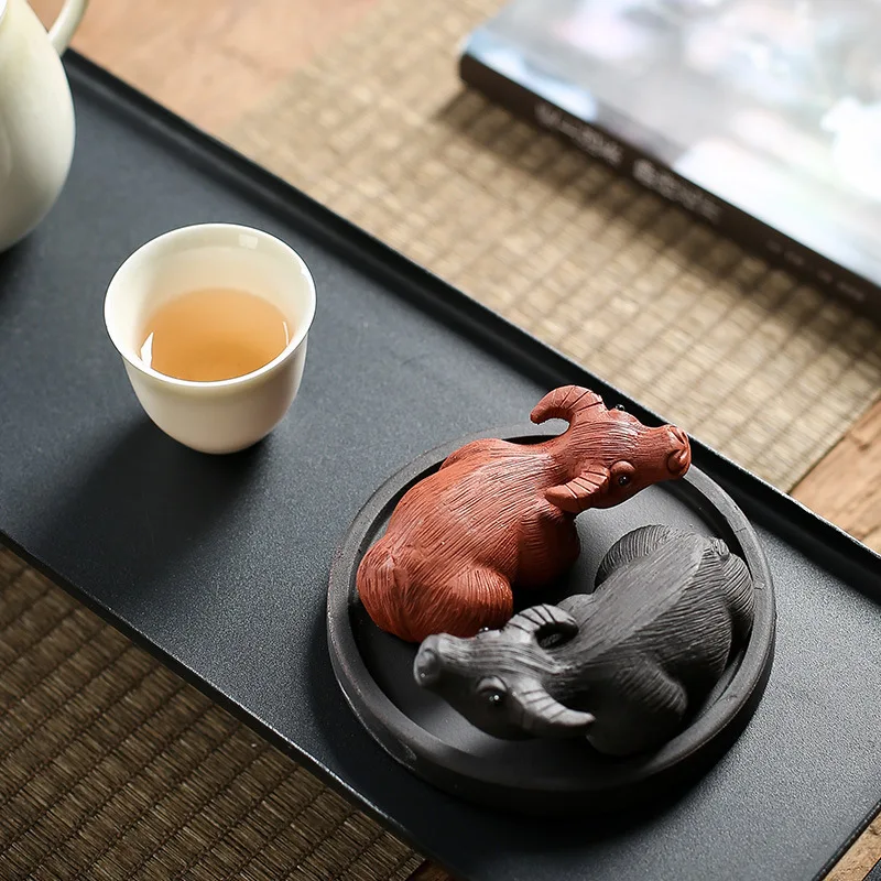 Чайный питомец украшение в виде буйвола чайный столик ручной работы фиолетовый