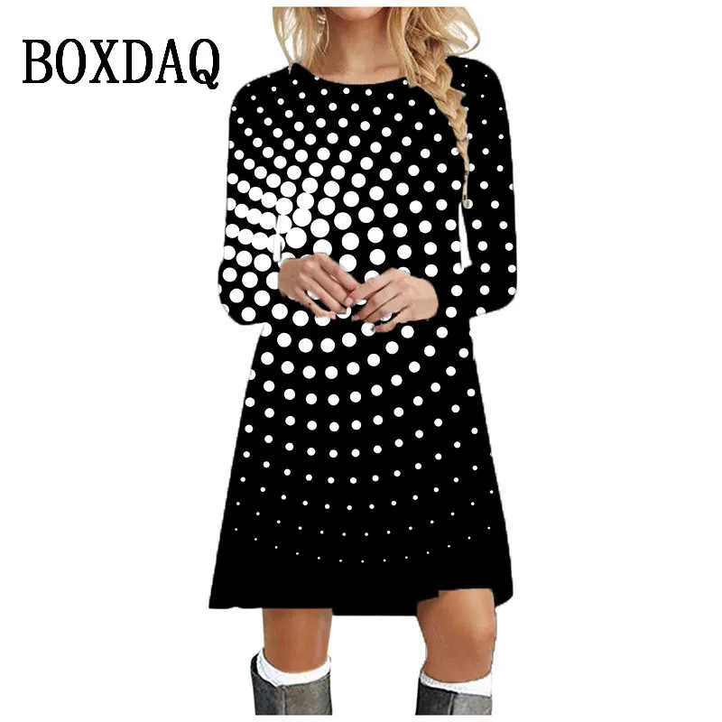 

Женское платье с длинным рукавом, повседневное ТРАПЕЦИЕВИДНОЕ мини-платье большого размера с абстрактным 3D принтом, уличная одежда на осень