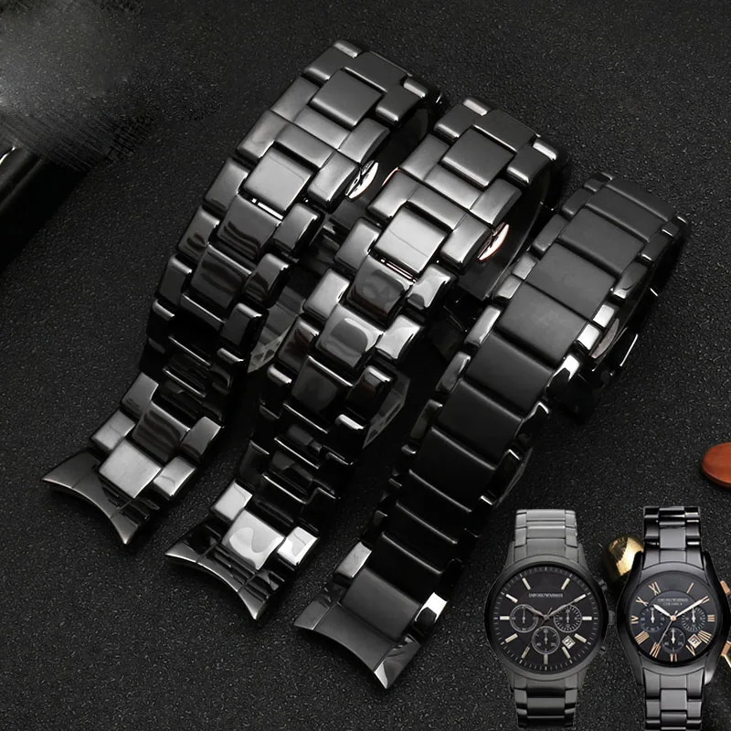 

High Quality Ceramics Watchband for AR1451 AR1452 AR1400 AR1410 Watch Straps With Stainless Steel Butterfly clasp 22mm 24mm