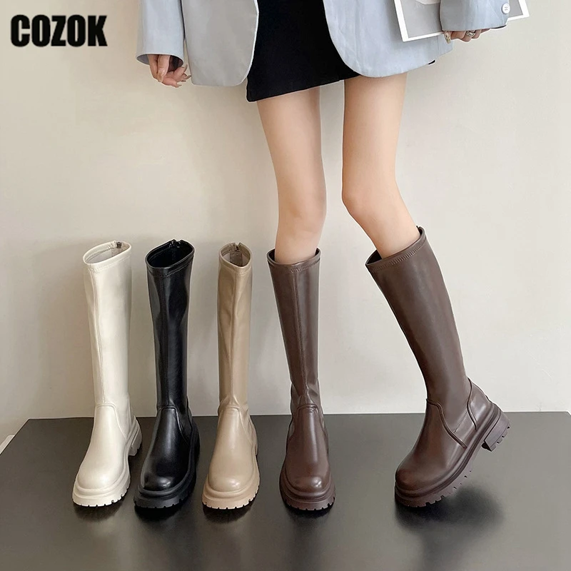 

Motorcycle Boots Women Knee High Boot Gothic Thick Bottom 2023 New Ladies Punk Solid Non Slip Chunky Heels Female Shoes Classic