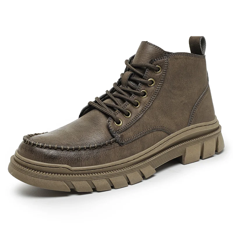 Ботильоны мужские на толстой подошве рабочая одежда уличные высокие мотоботы