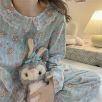 fashion trend long sleeved autumn and winter new sweet and cute cartoon cardigan wild casual home clothes pajamas