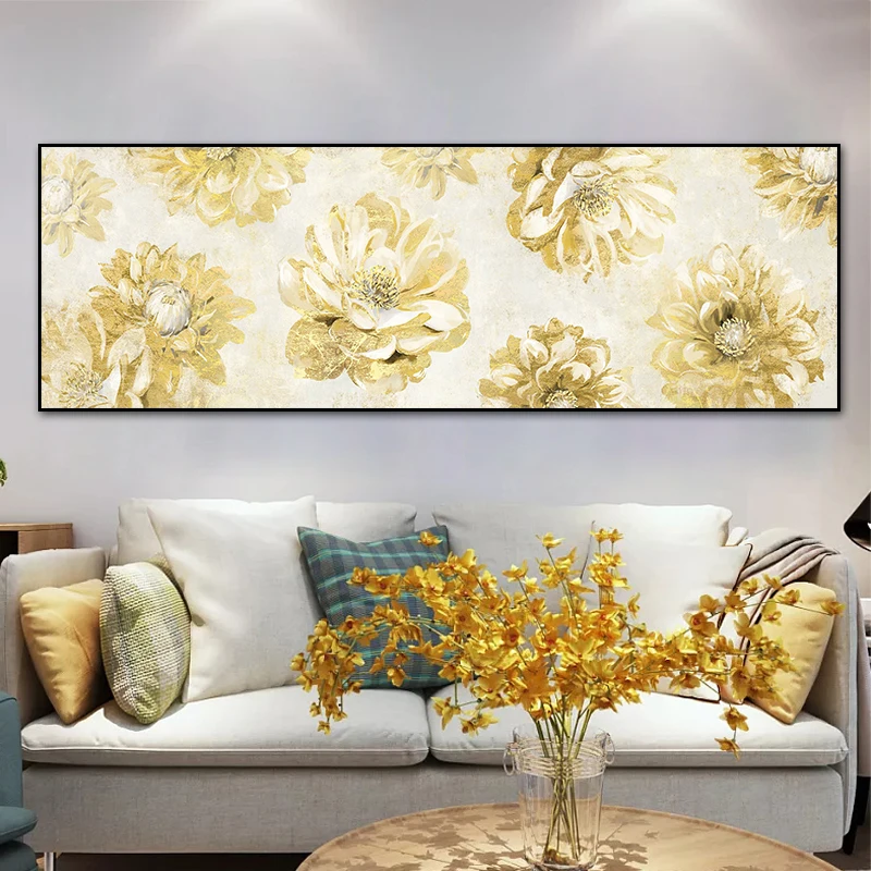 

Golden Lotus Poster Beautiful Flower Wall Art Canvas Painting Print Picture Modular Living Room Dining Room Home Decoratio