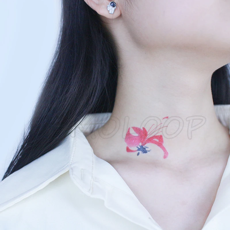 

Tattoo Sticker Temporary ink Red Spider snake Lily Chinese style small flower waterproof fake Tatto flash Tatoo for woman girl