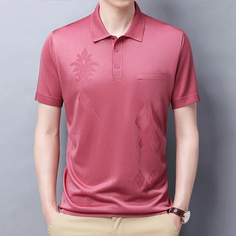 

Summer Golf Men's Polo Shirts High Quality Solid Color Silky Short Sleeve Thin Male Polo Shirts Fashion Loose Man Tees 4XL