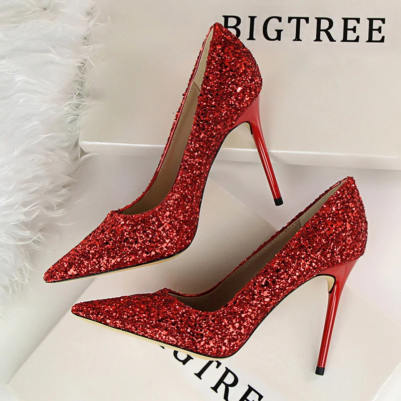 

Maogu Fashion High Heels Luxury Wedding Party Bling Woman Heel Glitter Female Pumps Shoes Red Gold Sliver Stiletto Women Pumps