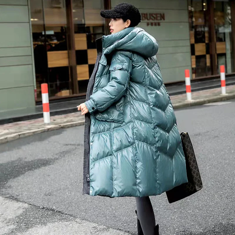 Women Winter 2023 New Fashion Long Warm Parkas Female Loose Hooded 90% White Duck Down Coat Snow Puffer Jacket Outwear