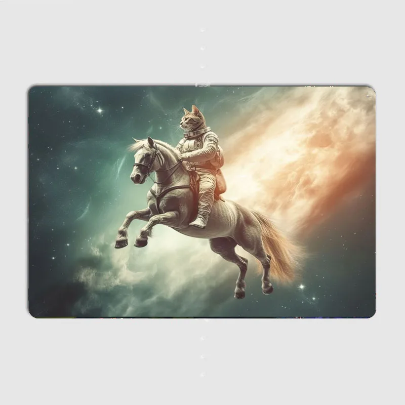 

Cat Astronaut on Horse Metal Plaque Pub Painting Wall Mural Printed Sign Tin Sign Poster