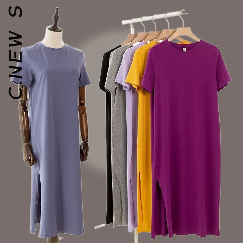 Женское длинное платье-миди с коротким рукавом однотонное |