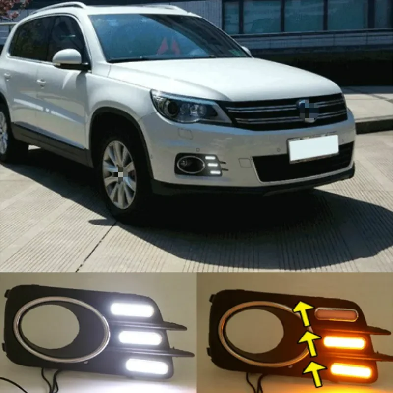 2 sztuk dla Volkswagen VW Tiguan 2010 2011 2012 LED DRL światła do jazdy dziennej światło dzienne żółte lampy sygnalizacyjne