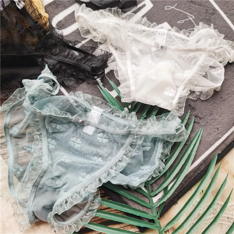 

SP&CITY Clover Embroidery Transparent Sexy Women's Underwear Ruffle Mesh Hollow Out Panties Lace Erotic Seamless Briefs Lingerie