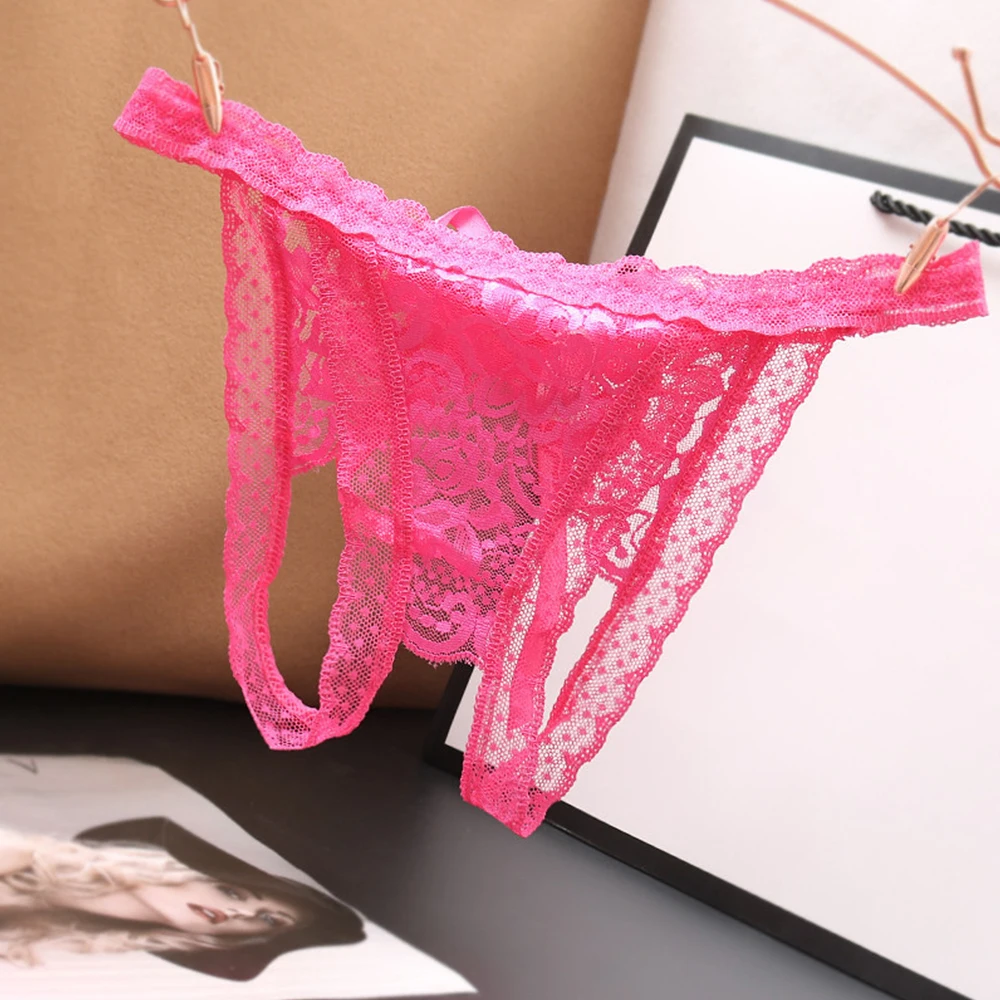 Женские кружевные трусики стринги с открытой промежностью Эротические