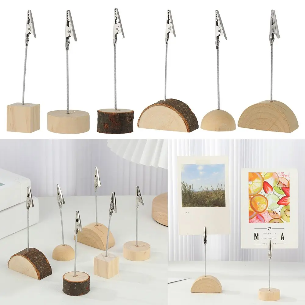 

DIY Message Folder Desktop Decoration Square Shape Wooden Place Card Clamps Stand Photos Clips Table Numbers Holder