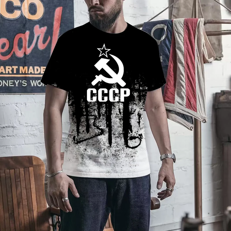 

Oversize Mens T-Shirt Summer CCCP Russian T Shirts Men USSR Soviet Union Man Short sleeve Tshirt Moscow Mens Tees O Neck Tops