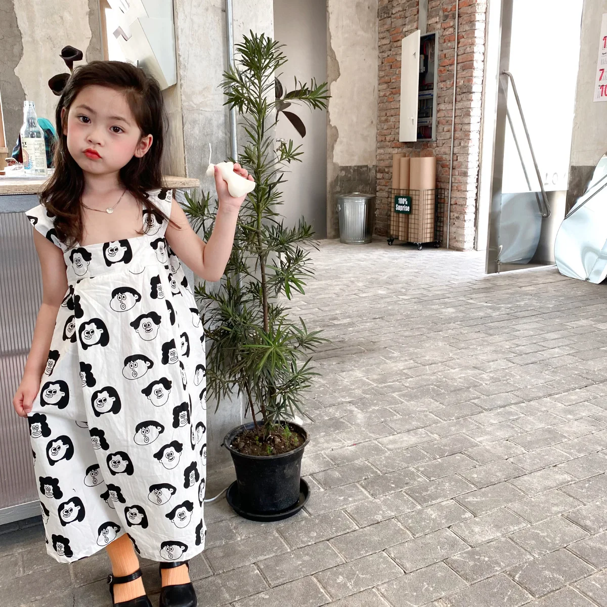 

Printing Overalls Overized Wide Leg Trousers Suspender Korean Summer Sleeveless Fashion Girls Style