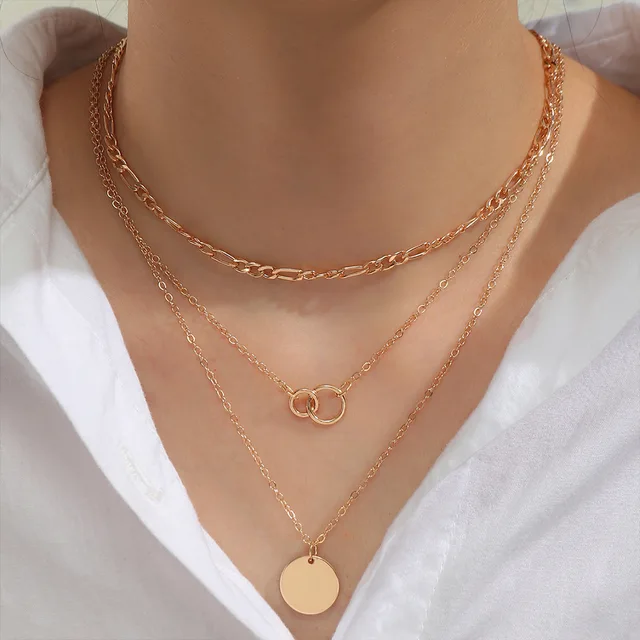 Three-Layer Choker Jewelry Gold Plated 