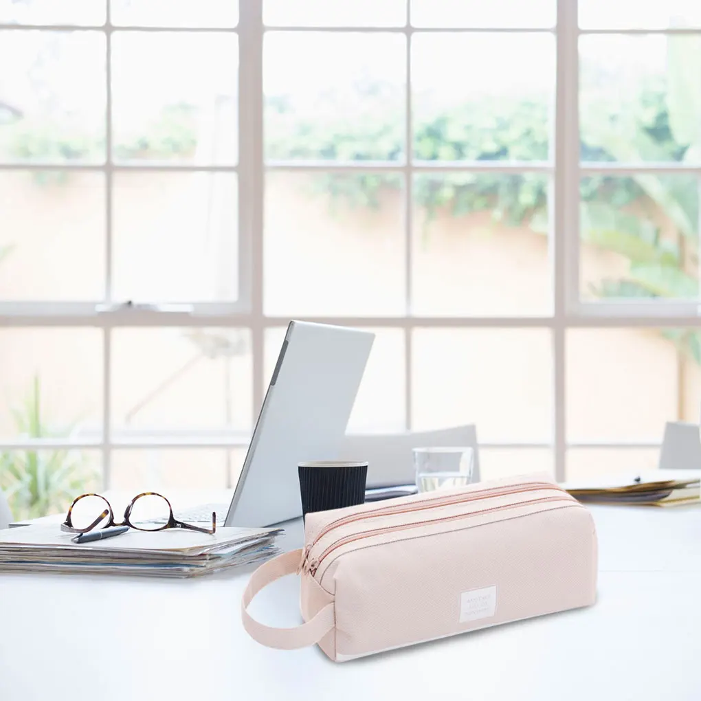 

Двухслойная многофункциональная ручка большой емкости на молнии, студенческий канцелярский чехол, органайзер для хранения карандашей, розовый