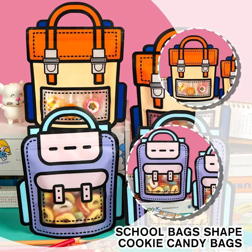 

School Bag Shape Cookies Candy Plastic Zipper Bags Snack Birthday Decorations Gift Graduation Party Bags Children's Packagi Y5L6