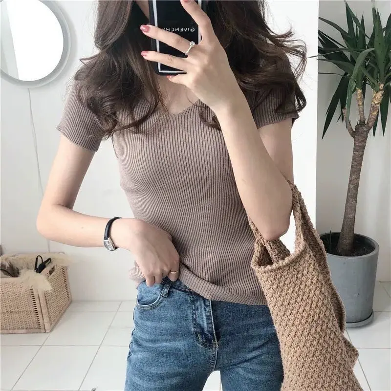 Женская футболка с коротким рукавом Новинка весна-лето 2022 облегающая