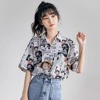 co brand short sleeved anime one piece printed shirt loose versatile polo collar blouse tees fashion vintage causual top girls