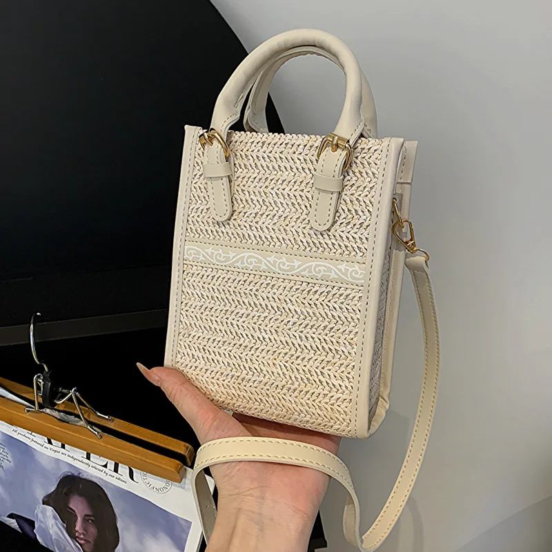 2023 Summer New Straw Shoulder Bag Fashion Small Square Top-handle Bag Designer Crossbody Bags for Women Casual Beach Handbags