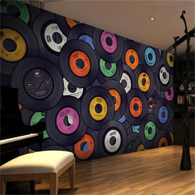 Custom Retro Record Background Wallpaper Restaurant Bar Cafe Industrial Decor Nostalgic Wall Paper 3D Music Club KTV CD Fresco