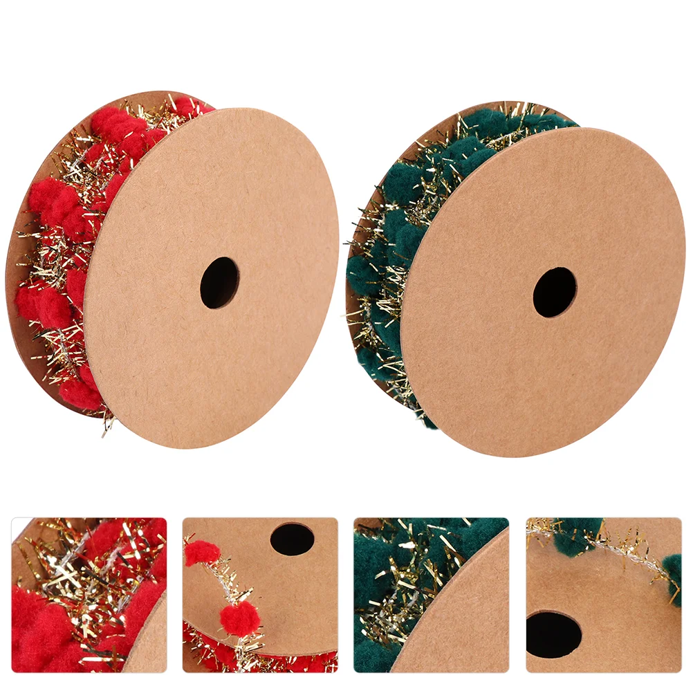 

2 Rolls Christmas Pom Pom Ribbon Christmas Tinsel Garland Christmas Grosgrain Ribbon Christmas Tree Bows