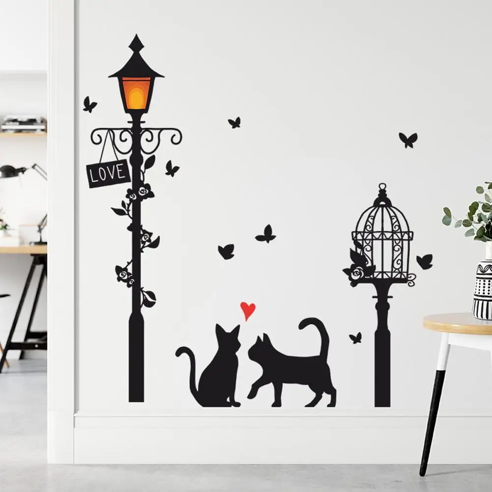 

1Pcs Cats Under The Street Light Wall Stickers Self-adhesive Mural Wallpaper Art Decals For Home Wall Decoration