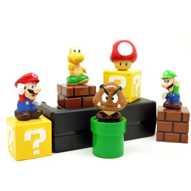 

5pcs/set Mini Super Mario Bros Luigi Mushroom Goomba Toad Koopa Troopa Action Figures Toys Game Creative Decoration Doll for Kid