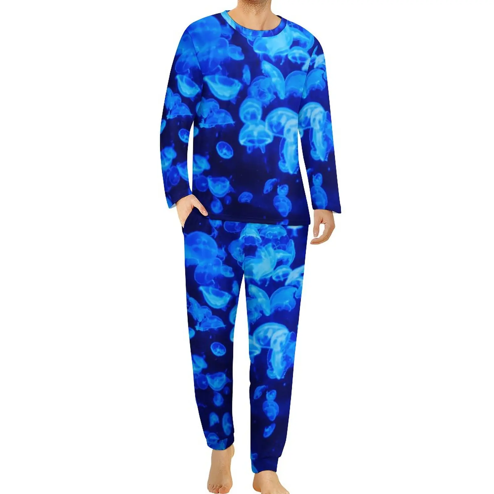 

Пижама Jellies, осенняя пижама из 2 предметов с Медузой, крутые пижамные комплекты, Мужская одежда для сна с длинным рукавом и рисунком, большие размеры 5XL 6XL