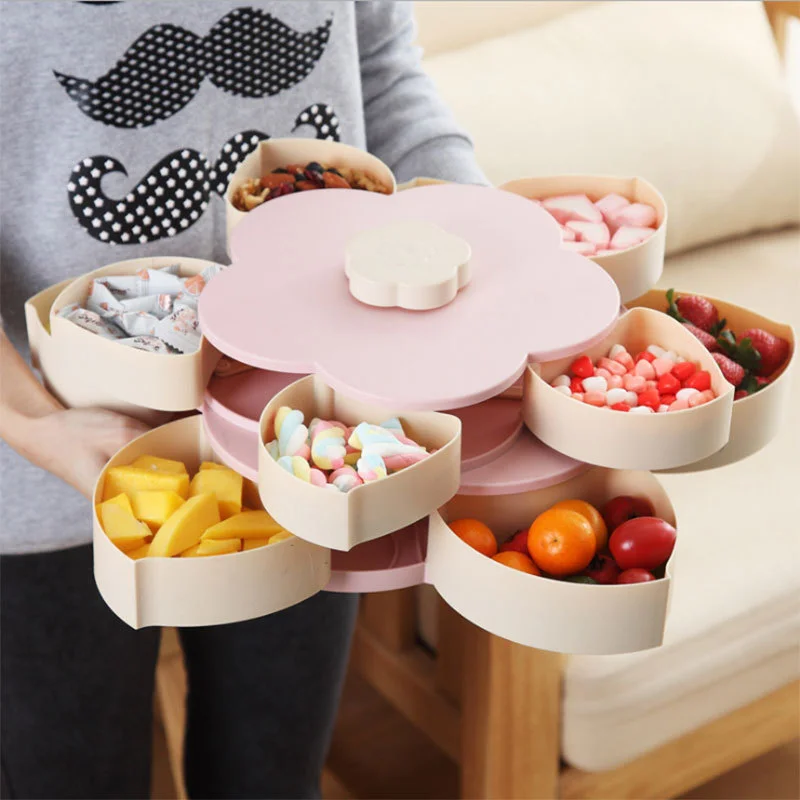 

Creative Petal Candy Box Snack Storage Box Living Room Tea Table Melon Seed Plate Home Desktop Organizer Rotating Nut Case Plate