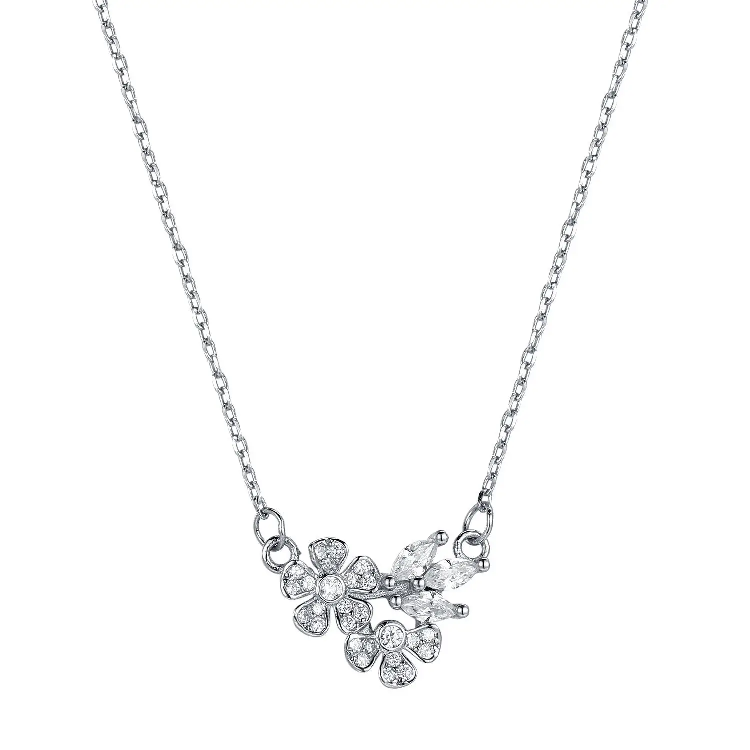 

2023 Fashion New 925S Silver Flower Set with Full Diamond Pendant and Lock Bone Design for Minimalist Women's Necklace
