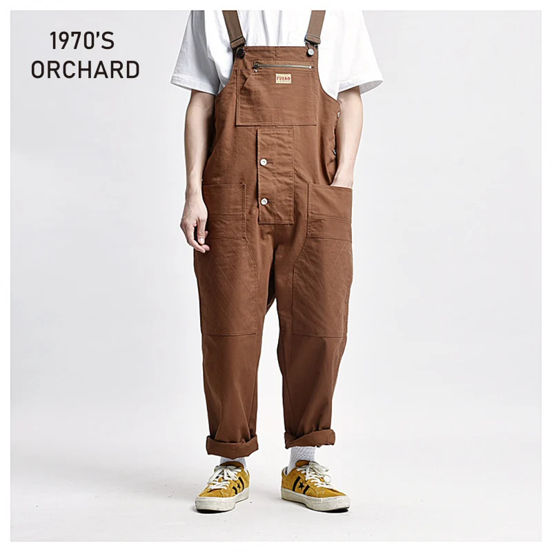 

Solid Color Overalls for Men High Street Bib Pants Rompers Male Casual Loose Cargo Trousers with Pockets Streetwear