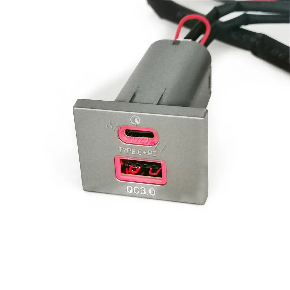 Фото Автомобильное зарядное устройство с двумя USB-портами QC3.0 Type C PD, 12В/24В, серебристое, подходит для Ford Focus 2 Mk2 2009-2011 №4