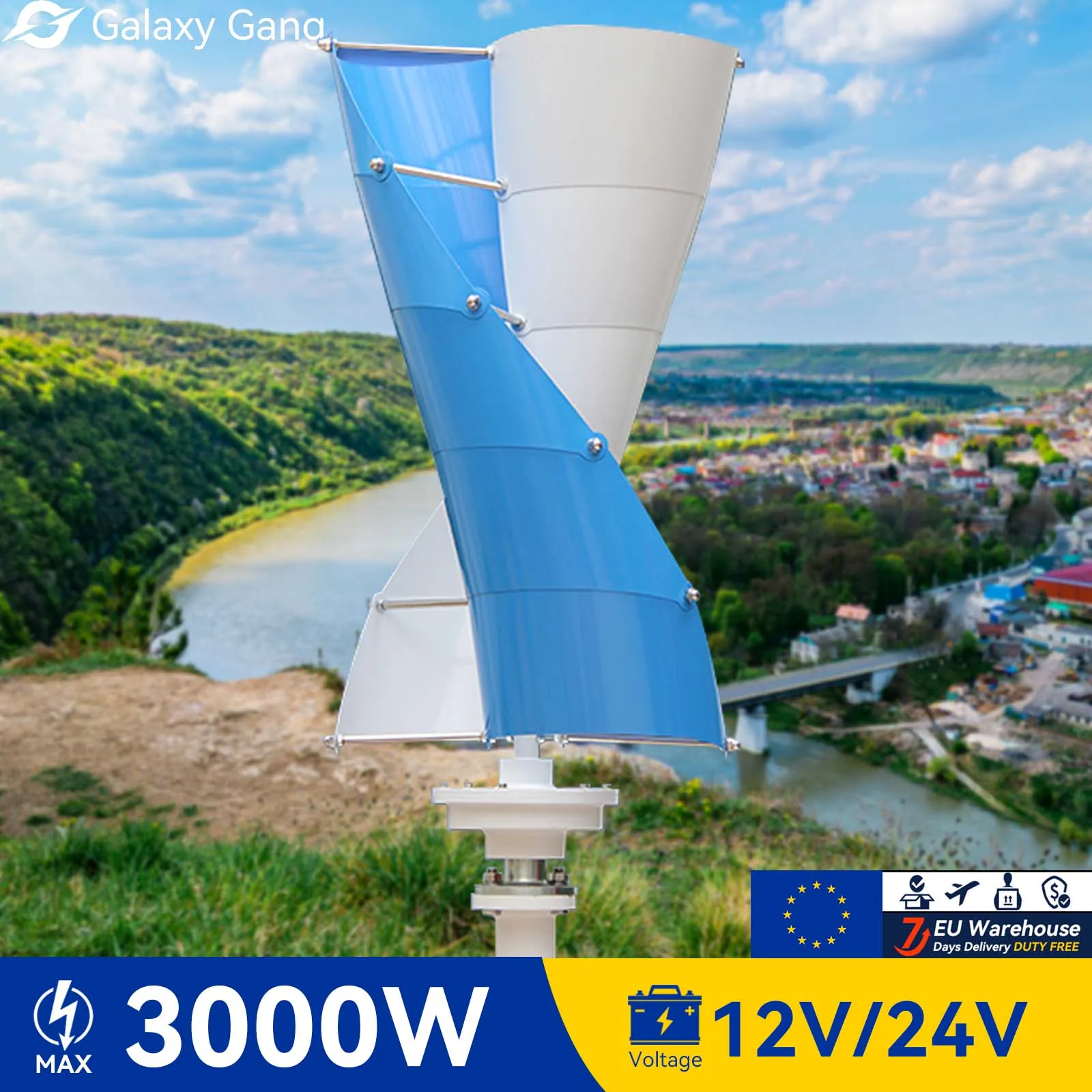 

Galaxy Gang Vertical Wind Turbine Generator 3000W 3kw 12v 24v 48v Windmills With MPPT Hybrid Controller For Home Use