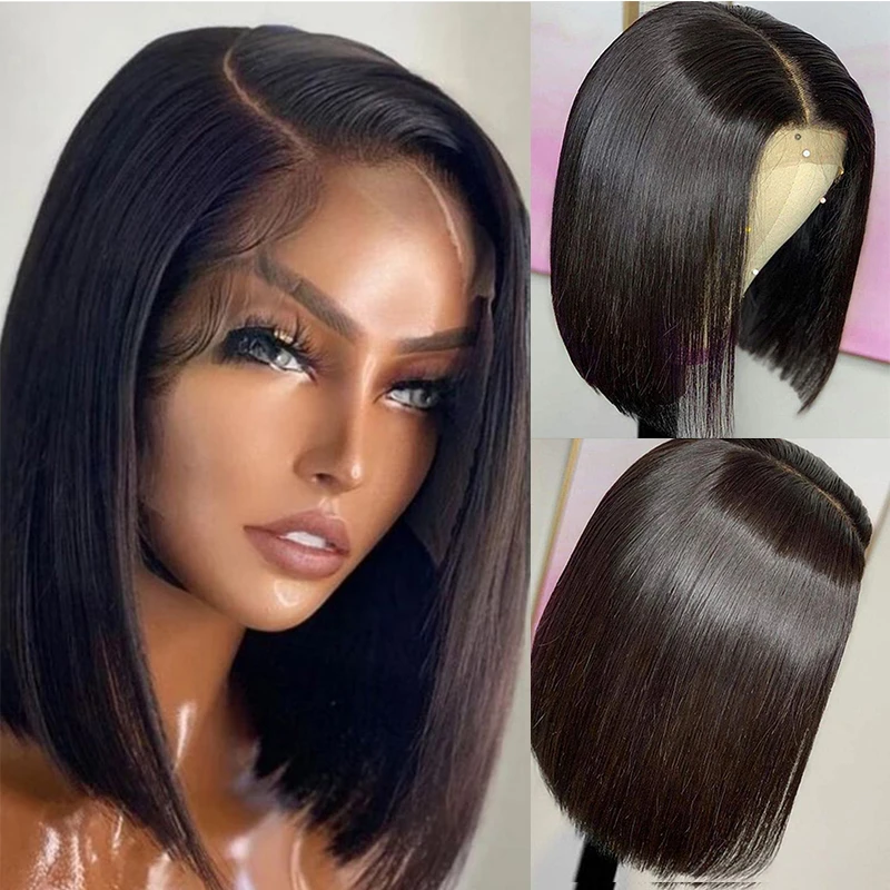 Cranberry Short Straight Bob Wig Brazilian Human Hair Bob Wig for Women13x4 Transparent Lace Front Human Hair Wigs Pre Plucked