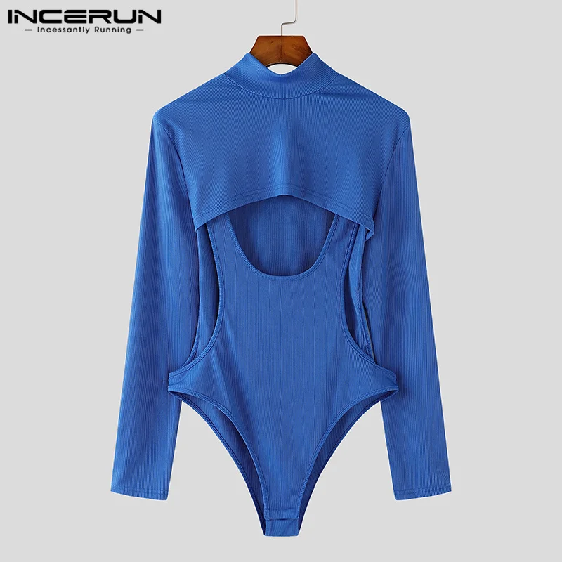 INCERUN мужские повседневные однотонные футболки сексуальные с высоким воротником