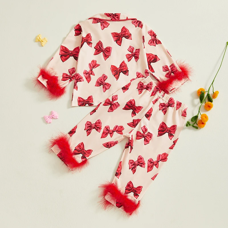 Пижамные комплекты с бантом для маленьких девочек топы на пуговицах длинными