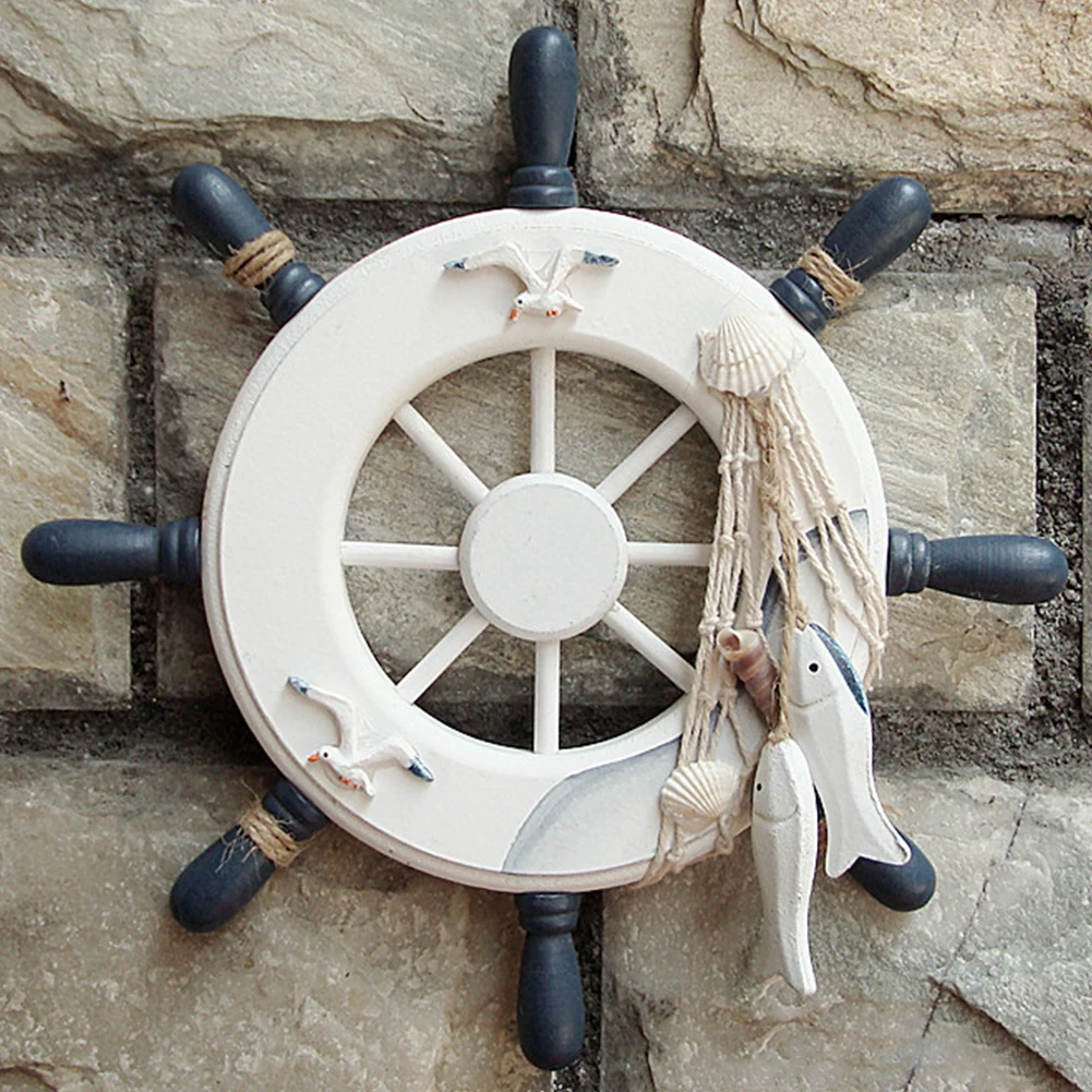 

Living Room Wooden Boat Ship Fashion Mediterranean Art Hotel Bedroom Home Decoration Crafts Bar Steering Wheel 23cm Universal