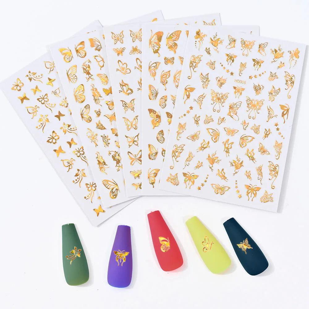 

16 Sheets Nail Stickers 3D Butterfly Design Manicure Flower Leaves Nail Art Decoration Slider Self-Adhesive Stickers For Nails