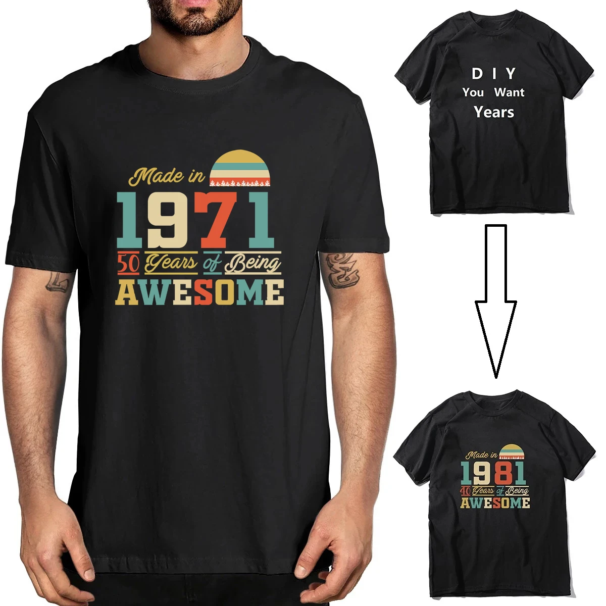 

Unisex 1971 Shirts 50 Years of Being Awesome 50th Birthday Vintage Men's Funny 100% Cotton Short Sleeve T-Shirt Women Top Tee