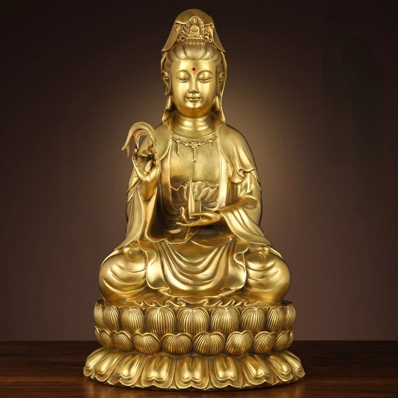 

Статуя Guanyin Pure Медный Будда, украшения для дома и гостиной, морские сидячие лотосы, скульптуры Бодхисаттвы