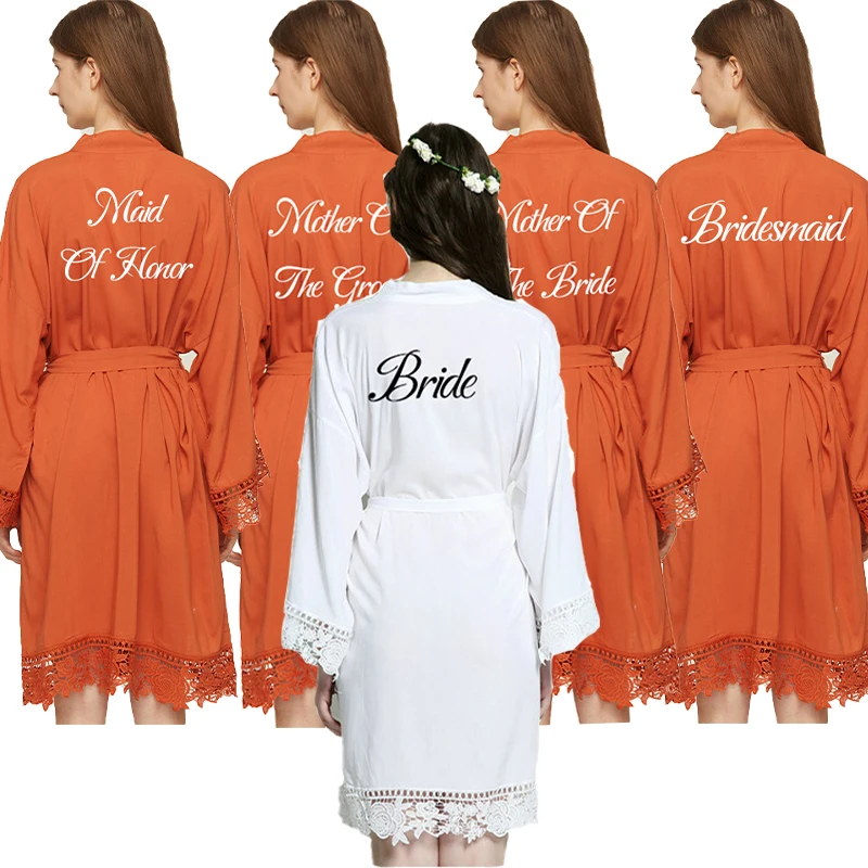 

Rayon Cotton Lace Robe Custom Bride Robe Bridesmaid Robes for Women Wedding Bridal Robe Bathrobe Sleepwear Orange Robe