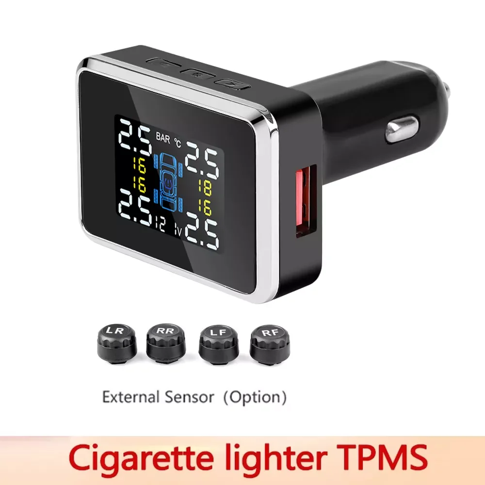 

Car TPMS Sensor Cigarette Lighter Digital Tpms USB Port Voltage Display WirelessTire Pressure Detector With Warning Indicator