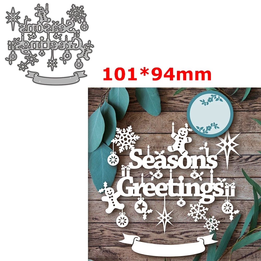 

Seasons Greeting Words Metal Cutting Dies Snowflake Die Cut DIY Scrapbooking Album Paper Card Crafting 2022 New Mould Knife