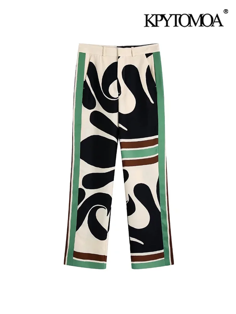 

Женские широкие брюки KPYTOMOA, Модные Винтажные штаны с принтом и передними карманами, на молнии, с завышенной талией