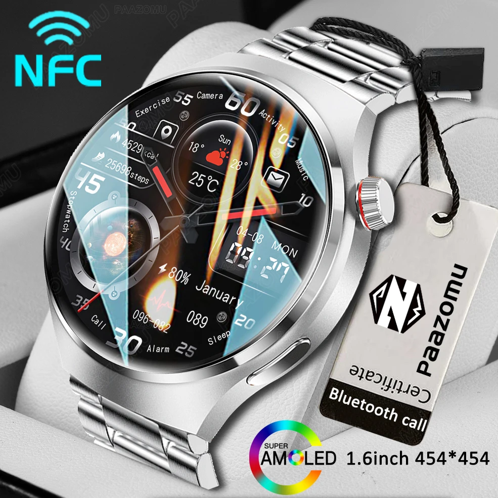 

New Smart Watch Men NFC AMOLED HD Screen Blood Pressure Bluetooth Call IP68 Waterproof 100+ Sport SmartWatch For Huawei GT4 Pro