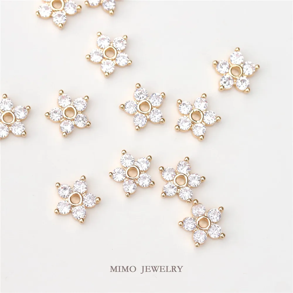 

MIMO JEWELRY Copper plated genuine gold micro inlaid exquisite medium hole zircon floret Pendant Beads DIY manual accessories