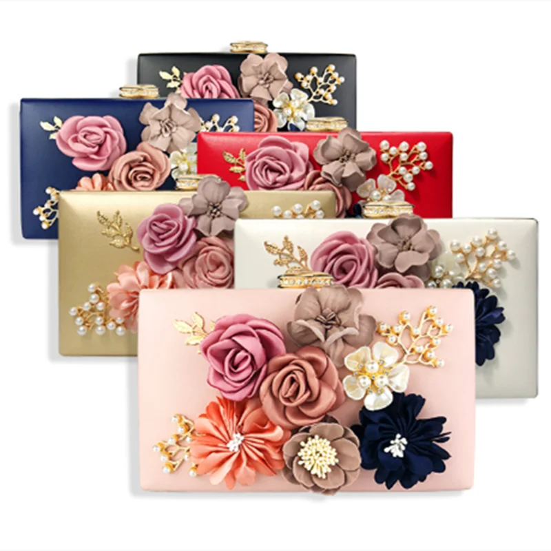 

Women Galvanized Flowers Evening Small Cases For Phone Purse Retro Luxury Designer Gold Chain Shoulder Bags Black Pink Pocket